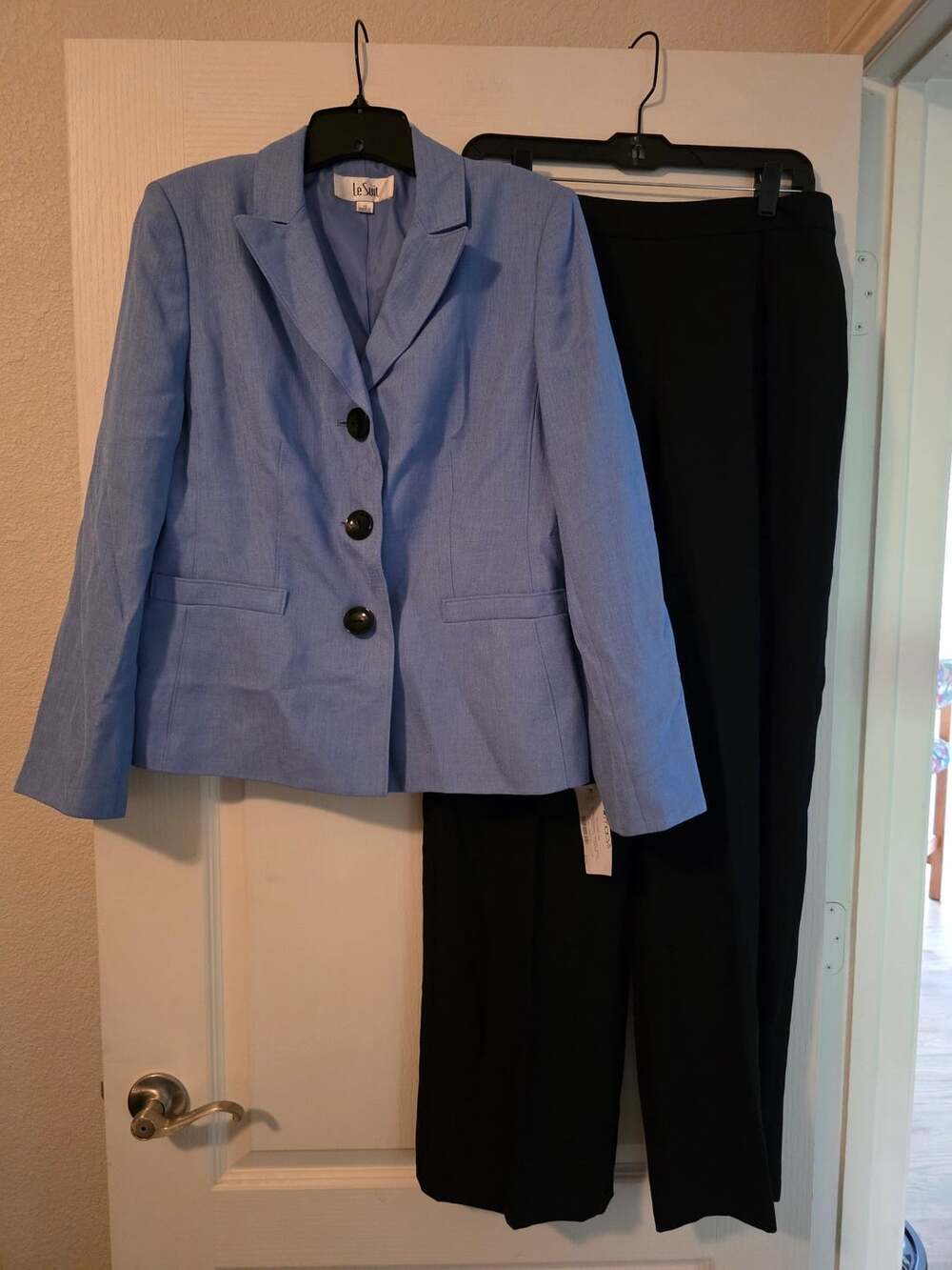 NWT Le Suit Suit Set Size 10 Blue Black Pant Suit 2 Pieces